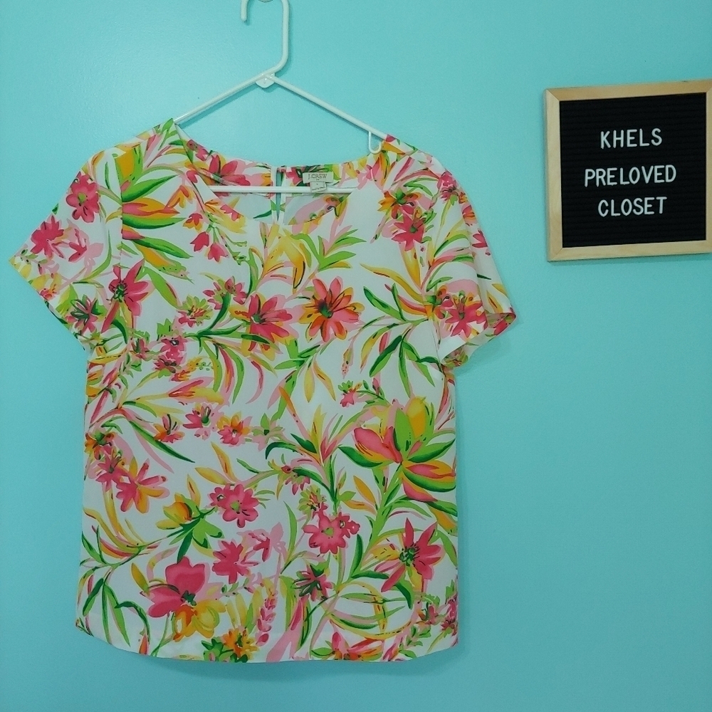 J. Crew Floral Short Sleeve Blouse